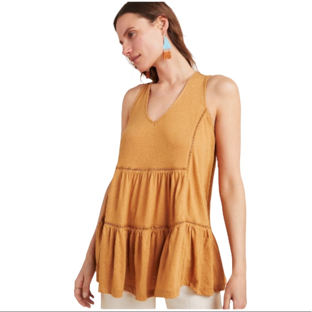 Anthropologie Malaga Tunic Ochre Top Sleeveless Size Large - Picture 6 of 6